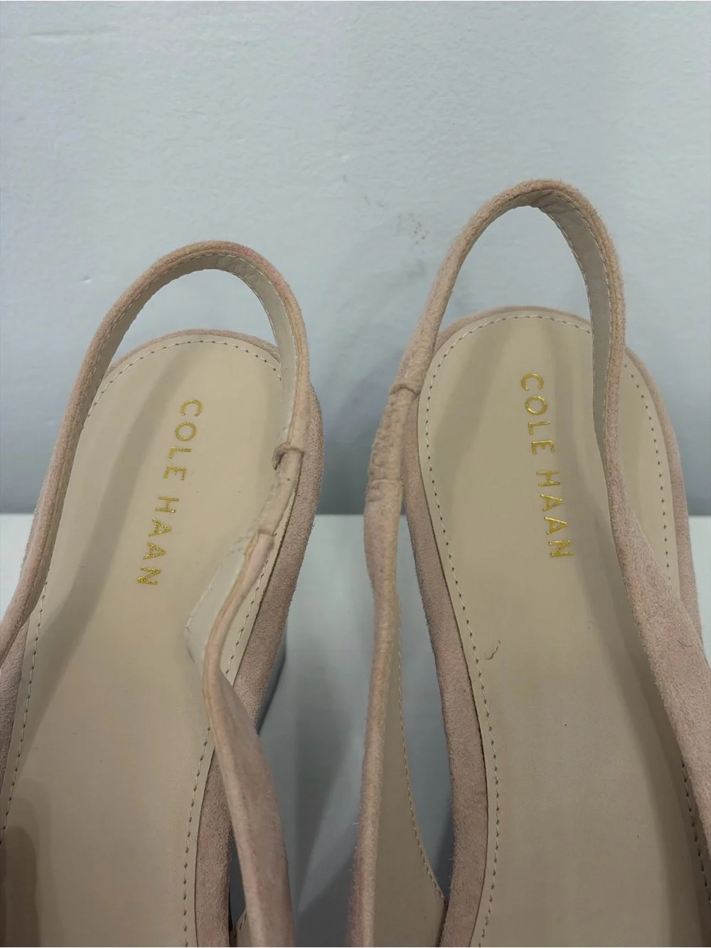 Cole Haan Blush Pink Suede Slingback Wedge Heels
